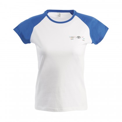 T-shirt Olympic for woman with blue contrasted color sleeves