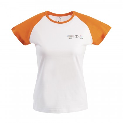T-shirt Olympic with orange contrasted color sleeves for woman	