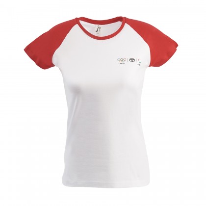 T-shirt Olympic for woman with red contrasted color sleeves	